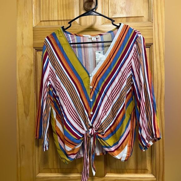 Miami Francesca’s brand multicolored striped button down crop blouse size M - Picture 1 of 6